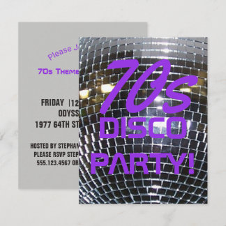 Convite Roxo retro do partido dos anos 70 do dance party