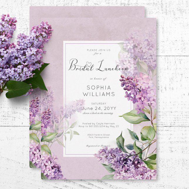 Convite Roxo Romântico Russo e Sage Lilacs Almoço Bridal (Rustic Romantic Purple & Sage Lilacs Bridal Lunch Invitation)