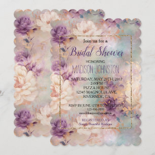 Convite Roxo Romântico Turquesa Bege Floral