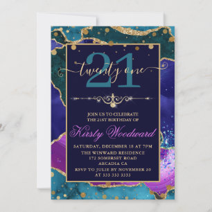 Convite Roxo, Rosa e Ágata Brilhante Dourado Teal de Anive