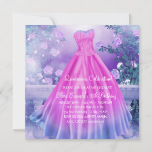 Convite Roxo Rosa Floral Princesa Quinceañera