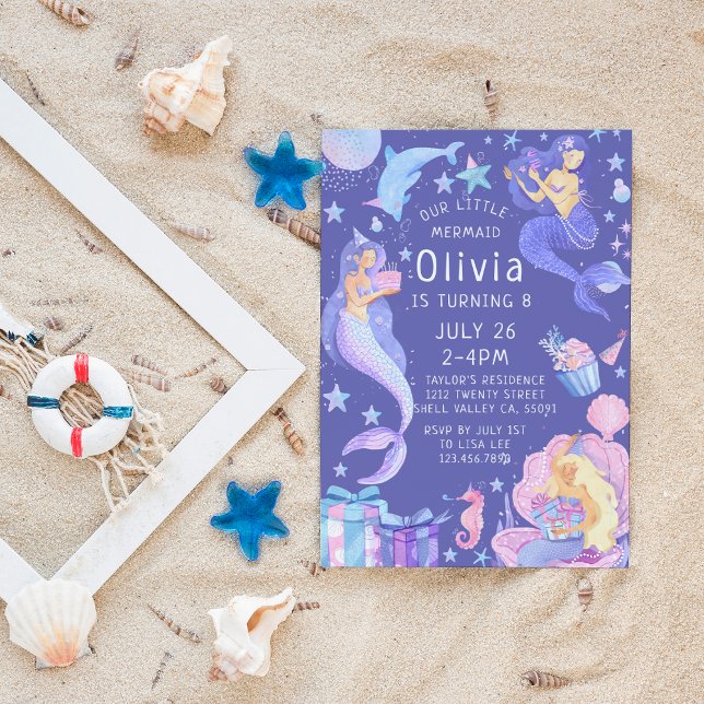 Convite Roxo/Rosa Nossa Pequena Sereia Toda Idade Aniversá (Criador carregado)