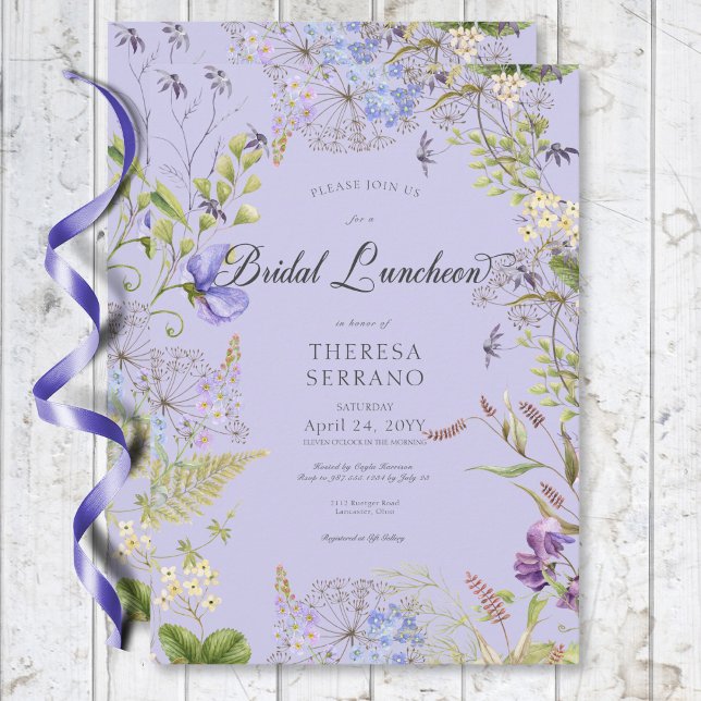 Convite Roxo Roxo Almoço de Brida de Flor Selvagem (Rustic Purple Sage Wildflower Bridal Lunch Invitation)