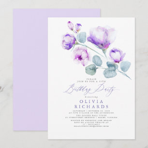 Convite Roxo Roxo Elegante Romântico Aniversário Floral