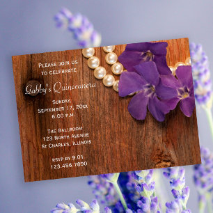 Convite Roxo Roxo-Flor Pearls Quinceanera