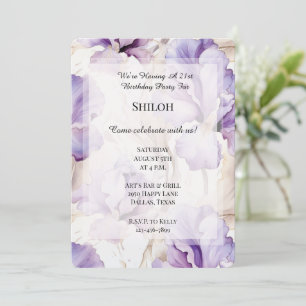 Convite Roxo Roxo Roxo Iris Floral Aniversário