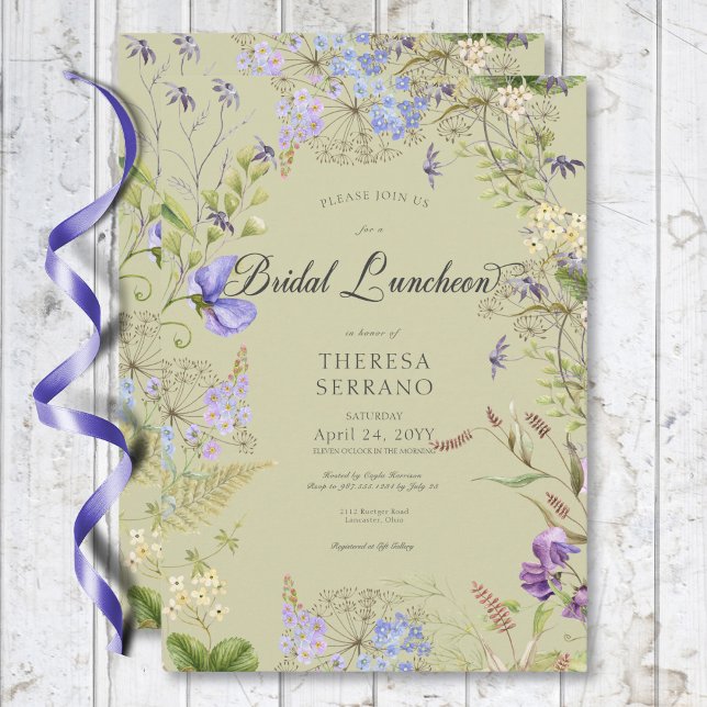 Convite Roxo Roxo Sábio Selvagem Sage Bridal Luncheque (Rustic Purple Sage Wildflower Sage Bridal Luncheon Invitation)