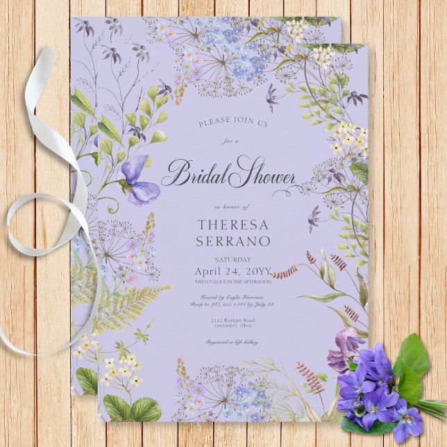 Convite Roxo Roxo Sage Chá de panela Roxo (Rustic Purple Sage Wildflower Purple Bridal Shower Invitation)