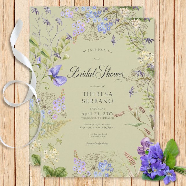 Convite Roxo Roxo Sage Chá de panela Selvagem (Rustic Purple Sage Wildflower Sage Bridal Shower Invitation)