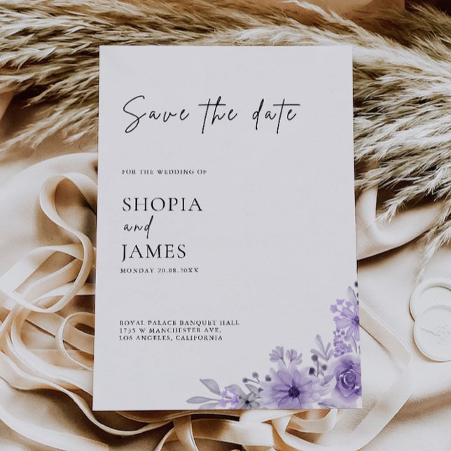 Convite Roxo Salve o Modelo de Data (Purple Save the Date Template)