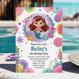 Convite Roxo sob a Festa de aniversário de 5 de Sereia do 