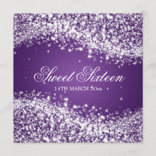 Convite Roxo Sparkling da onda do partido do doce