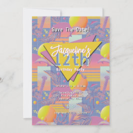 Convite Roxo Summer Vaporwave Sunset Aniversário