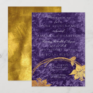 Convite Roxo Ultra Violeta Dourado Floral Coroa de Veludo 