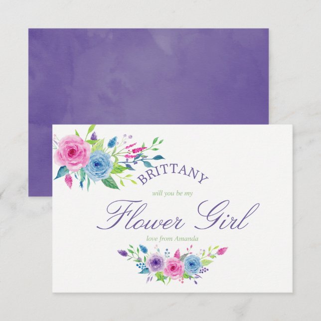 Convite Roxo Ultra Violeta Você Será Minha Dama de Flores (Frente/Verso)