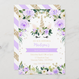 Convite Roxo Unicorn Girly Birthday