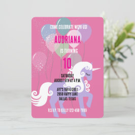 Convite Roxo Unicorn Stars Aniversário