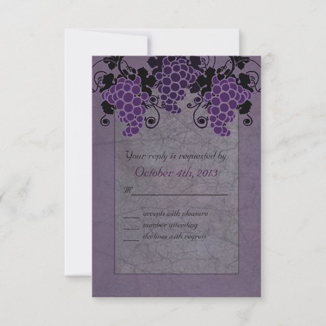 Convite Roxo Uvas Casamento Vintage Salve a Data (Frente)