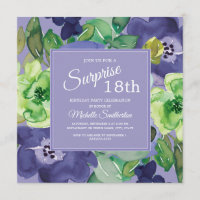 Roxo Verde Azul Marinho Aquarela Floral 18 Anos
