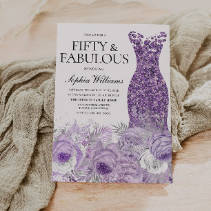 Convite Roxo Vestido Floral 50 e Fabuloso 50º Aniversári