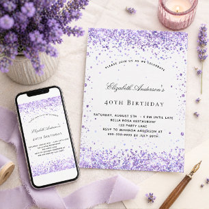 Convite Roxo violeta brilho em letra cursiva elegante