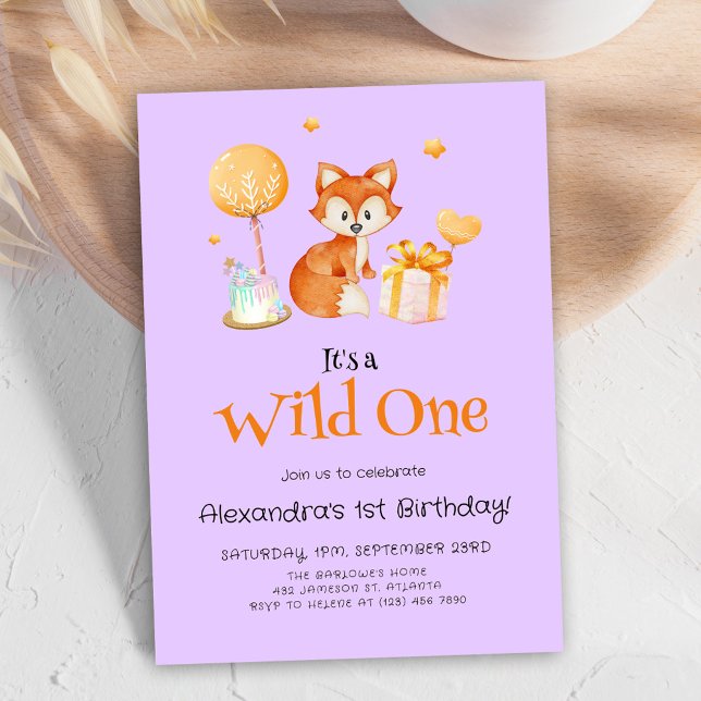 Convite Roxo Wild One Baby Girl Primeiro Aniversário (Purple Wild One Baby Girl First Birthday Invitation)