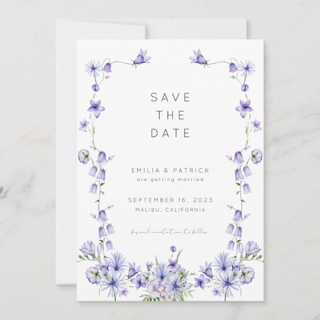 Convite Roxo Wildflower Save Date Modelo (Frente)