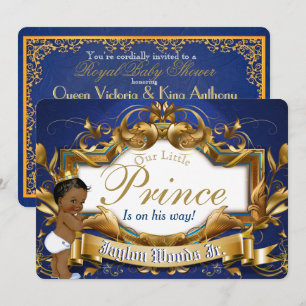Convite Royal African Prince Rico Royal Blue e Dourado Inv