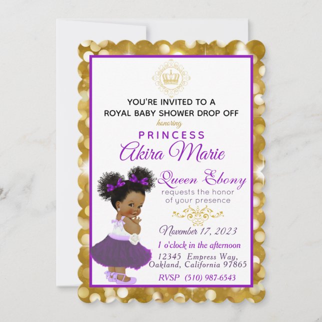 Convite Royal African Princess Purple|Dourado Rico (Frente)