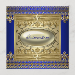 Convite Royal Azul Dourado Quinceanera