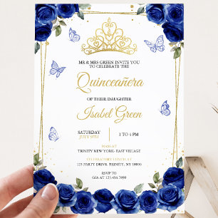 Convite Royal Azul Dourado Quinceañera