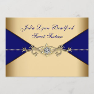 Convite Royal Azul Dourado Sweet Sixteen