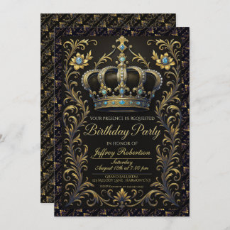 Convite Royal Birthday Party Crown Ornate Invitation