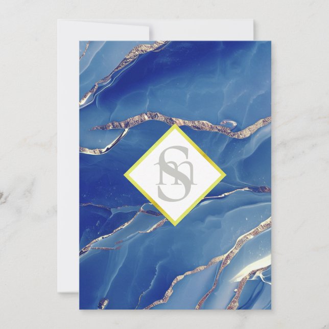 Convite *~ ROYAL BLUE AR66 QR + RSVP Agate Wedding (Frente)