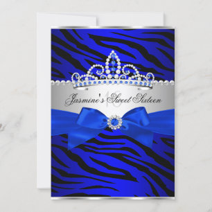 Convite Royal Blue & Black Zebra Sweet 16 Festa de anivers