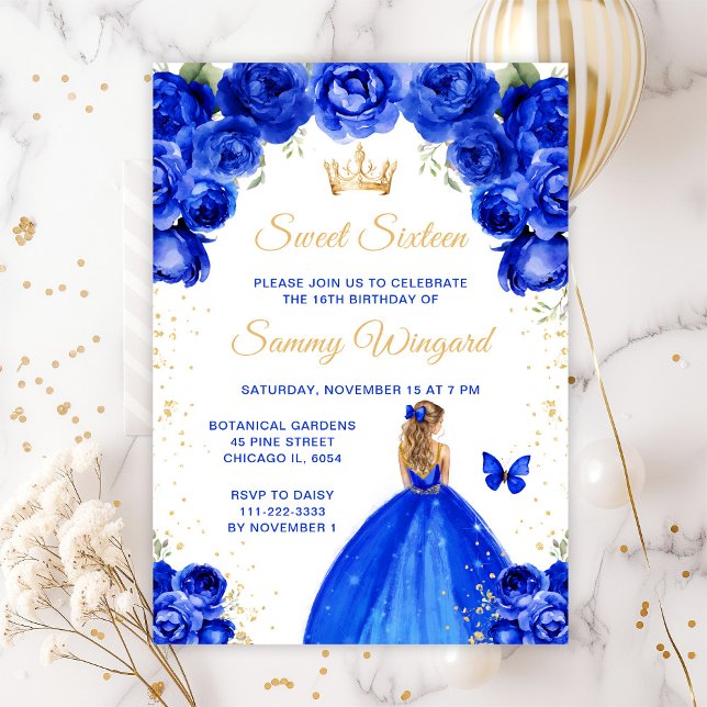 Convite Royal Blue Blonde Hair Princess Sweet (Criador carregado)