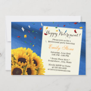 Convite Royal Blue Confetti Sunflower Retirement Party