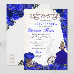 Convite Royal Blue Cowgirl Ranchero Western Quinceanera