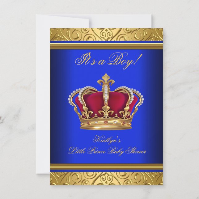 Convite Royal Blue Damask Dourado Chá de fraldas Boy Regal (Frente)