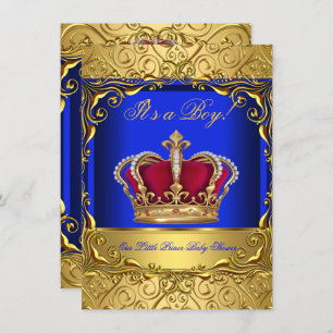 Convite Royal Blue Damask Dourado Crown Chá de fraldas Boy