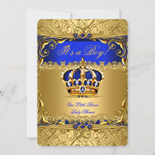 Convite Royal Blue Damask Dourado Crown Chá de fraldas Boy