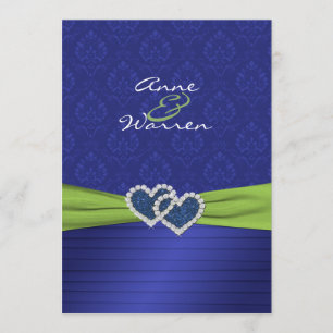 Convite Royal Blue Damask e Pregas em Chartreuse