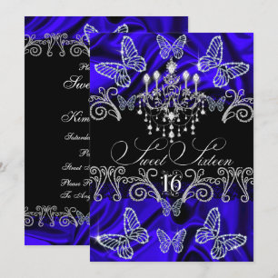 Convite Royal Blue Diamond Butterfly Sweet Sixteen