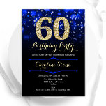 Convite Royal Blue Dourado 60º aniversário<br><div class="desc">60º convite de aniversário. Elegante design azul real com ouro brilhante. Apresenta na moda diamante, luzes e fontes de script. Homens ou mulheres convidam no dia. Perfeito para uma festa de aniversário adulta na moda. Personalize com seus próprios detalhes. Envie-me uma mensagem se precisar de mais personalização. Impressos convites Zazzle...</div>