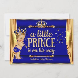 Convite Royal Blue Dourado Draps Prince Chá de fraldas Blo