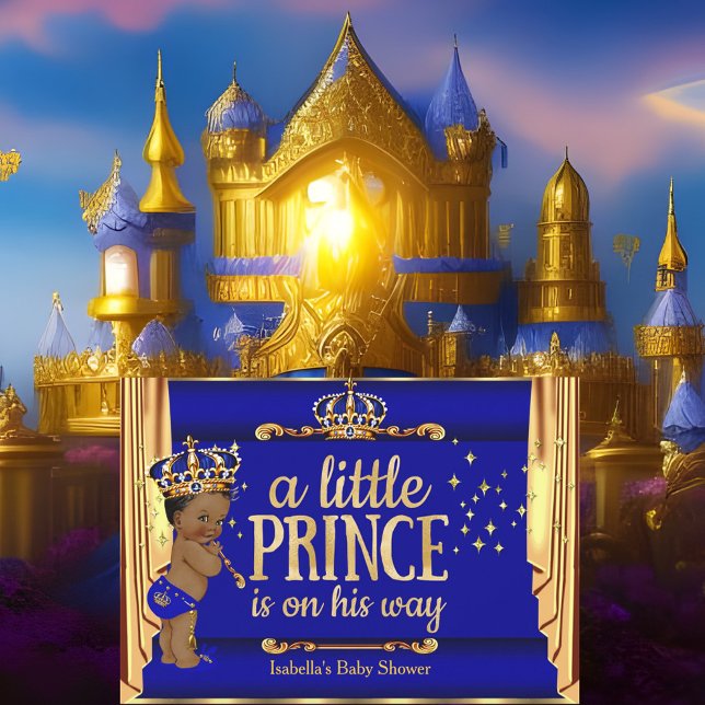 Convite Royal Blue Dourado Draps Prince Chá de fraldas Étn (Criador carregado)