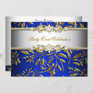 Convite Royal Blue Dourado Embossed parece um partido eleg