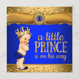 Convite Royal Blue Dourado Prince Baby Shower Invits