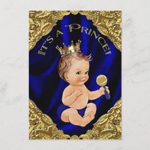 Convite Royal Blue Dourado Satin Prince Chá de fraldas
