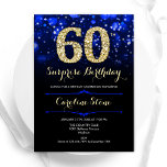 Convite Royal Blue Dourado Surpresa 60º aniversário<br><div class="desc">Surpresa 60º convite de aniversário. Elegante design azul real com ouro brilhante. Apresenta na moda diamante, luzes e fontes de script. Homens ou mulheres convidam no dia. Perfeito para uma festa de aniversário adulta na moda. Personalize com seus próprios detalhes. Envie-me uma mensagem se precisar de mais personalização. Impressos convites...</div>